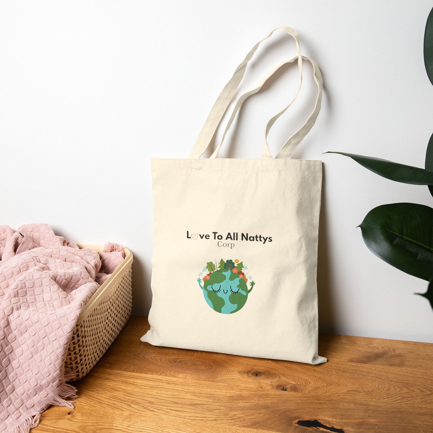 Tote Bag — "Love To All Nattys" Earth Illustration Cotton Canvas Tote
