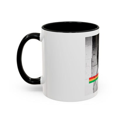 Rasta Portrait Accent Coffee Mug (11/15oz) — Black & White Photo with Red/Gold/Green Stripe